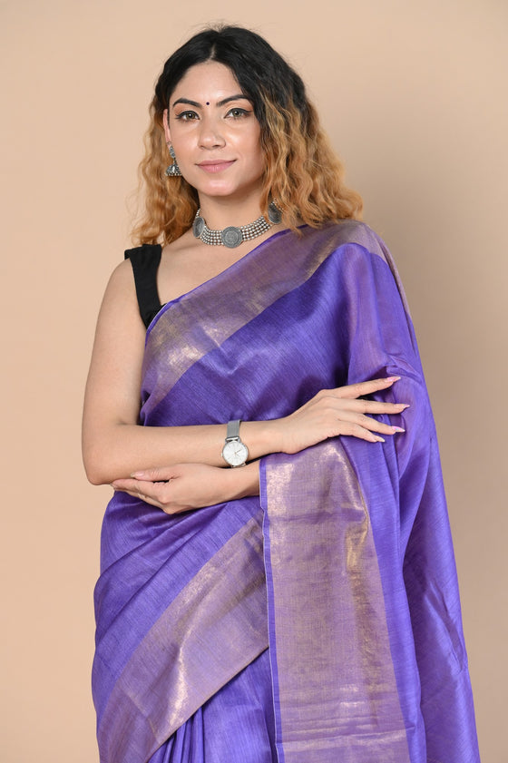 Exclusive Pure Moonga Tussar Silk Saree With Beautiful Border ~ Purple