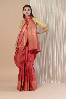  Exclusive Pure Moonga Tussar Silk Saree With Beautiful Border ~ Red