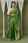 Shop EXCLUSIVE! Handloom Pure Cotton Paithani With Peacock Pallu~Blade Green