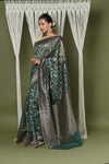 Exclusive High Quality Handloom Banarasi Cotton Saree with Beautiful Abstract Print- Green
