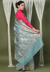 Exclusive High Quality Handloom Banarasi Cotton Saree with Beautiful Abstract Print ~ Sky Blue