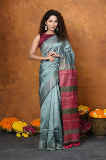  Handloom and Charkha Woven Pure Dupion Silk by Govt certified Weavers - Grey