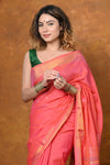 EXCLUSIVE! Handloom Pure Cotton Paithani With Asawali Pallu~ Pink Peach