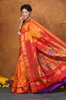 Handloom Pure Silk Maharani Paithani With Handcrafted Traditional Maharani Pallu~ Olivia Yellow