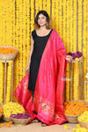 Handloom Pure Silk Paithani Dupatta With Beautiful Zari Work and Handwoven Buttis~ Pink