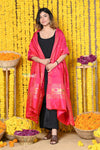 Shop Handloom Pure Silk Paithani Dupatta With Beautiful Zari Work and Handwoven Buttis~ Pink