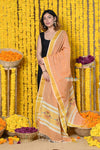 Rajsi~Handloom Pure Cotton Paithani Dupatta With Traditional Paithani Handweave and Tassels ~ Orange