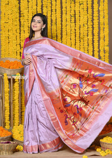  Buy Exclusive! Handloom Pure Silk Paithani with Intricate Peacock Pallu - Beautiful Lavender