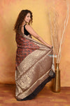 Mastaani ~ Modal Silk Ajrakh Handblock Printed Natural Dyes With Designer Border - Brown