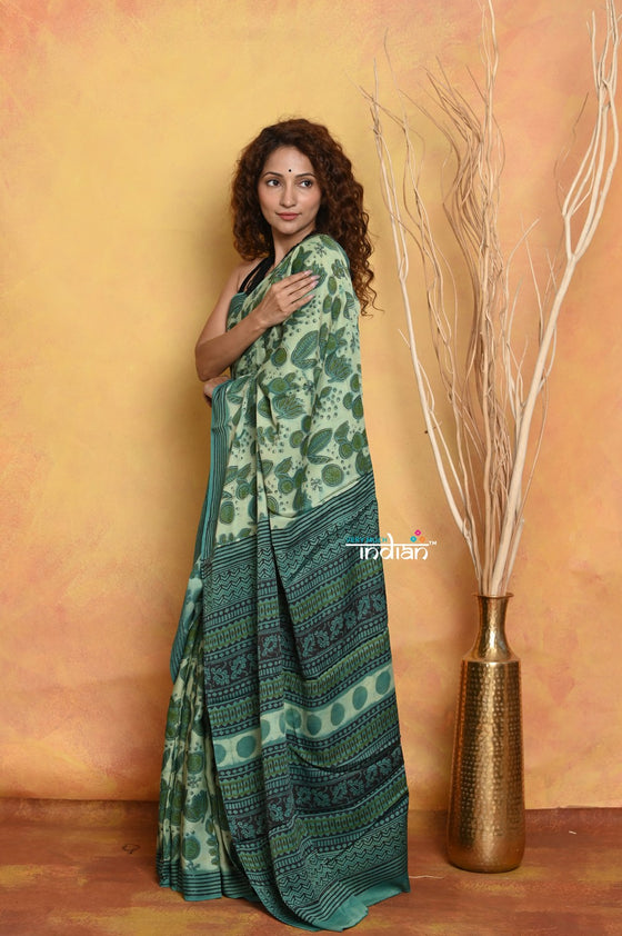 Mastaani ~ Designer Modal Silk Saree With Beautiful Floral Print - Sea Green