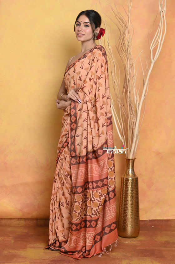 Mastaani ~ Designer Modal Silk Saree With With Beautiful Floral Print - Light Orange