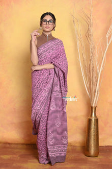  Mastaani ~ Handblock Printed Cotton Saree With Natural Dyes - Pink