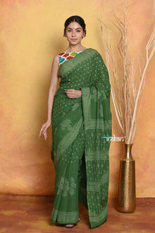  Mastaani ~ Handblock Printed Cotton Saree With Natural Dyes - Green