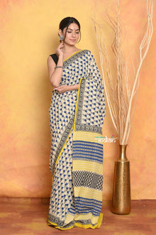  Mastaani ~ Handblock Printed Cotton Saree With Natural Dyes - White