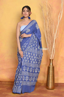  Mastaani ~ Pure Cotton Handblock Printed Saree - Blue