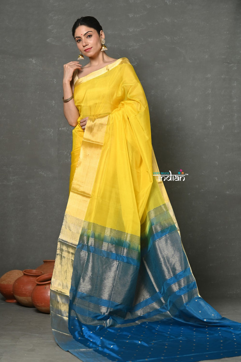 Teal Chanderi Silk Kota saree with Broad Gold border main image 0