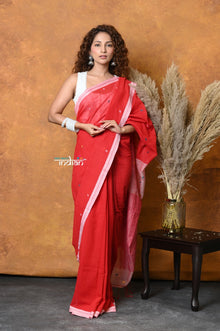  Mastaani ~ Pure Cotton Handloom Saree with Buttis & Sleek Border - Red