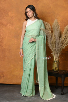  Mastaani ~ Designer Mul Cotton Handloom Saree with Sequins - Sea Green