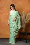 Mastaani ~ Designer Mul Cotton Handloom Saree with Sequins - Sea Green