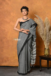 Mastaani ~ Pure Cotton Handloom Saree with Buttis & Sleek Border - Grey