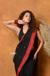 Mastaani ~ Pure Cotton Handloom Saree with Buttis & Sleek Border - Black