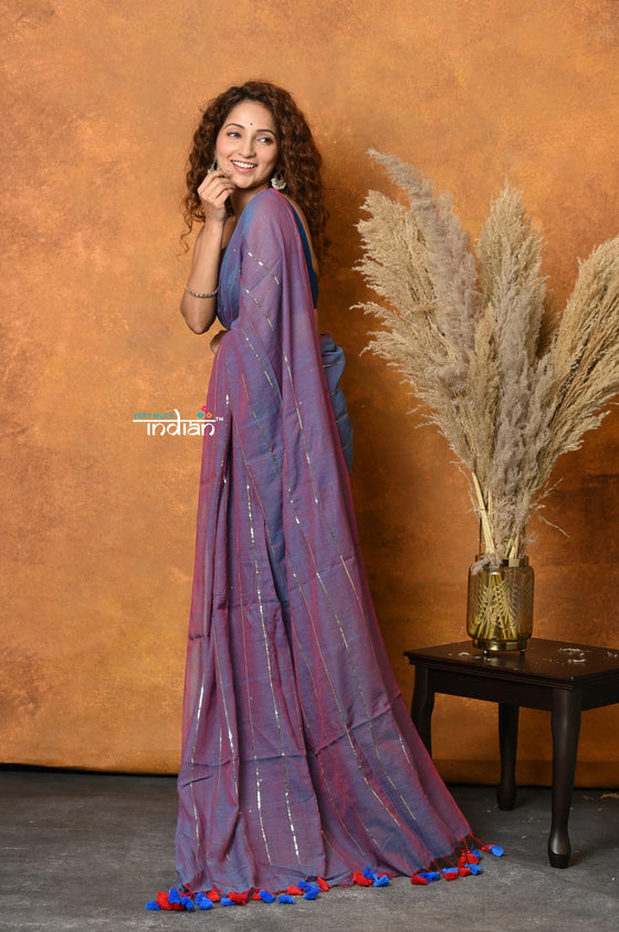 Mastaani ~ Designer Mul Cotton Handloom Saree with Sequins - Dual Tone Lavender