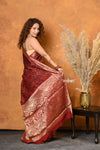Mastaani ~ Modal Silk Ajrakh Handblock Printed Natural Dyes With Designer Border - Red