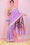 Shop Traditional Lilac Cotton Paithani Saree with Zari Border & Authentic Parrot Pallu