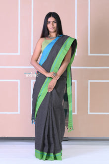  Traditional Patteda Anchu Ilkal Handloom Saree~Black With Blue And Green Border