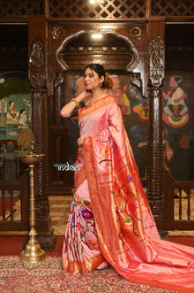  Half allover High Quality Pure Silk Intricately Woven Handloom Paithani~ Pretty Peach