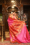 Exclusive Muniya Border - Authentic Handloom Pure Silk Muniya Border Paithani With Peacock Pallu~ Most Traditional Perfect Pink (Available in Nath Pallu)