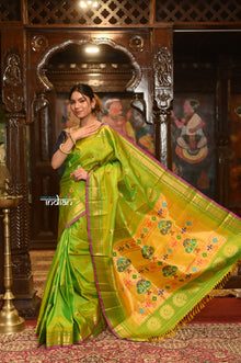  ROYAL WEAVE! Authentic Pure Silk Handloom Fern Green Maharani Paithani With Exclusive Maharani Pallu