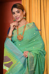 Vintage EXCLUSIVE! Traditional Handloom Sage Green Cotton Paithani With Radha Krishna Pallu