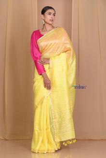  Pehal ~ Fresh Yellow Pure Linen Silk With Sleek Border