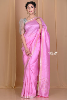  Pehal ~ Pastel Pink Pure Linen Silk with Sleek Border