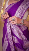 Suhaani ~ Handloom Khaddi Georgette Saree With Sleek Border ~ Purple (Silk Mark)