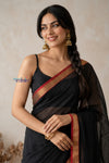 Tarang 2.0 ~ Designer Handloom Cotton Silk Saree in Black and Red