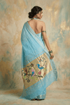 Virasat 2.0 ~ Handloom Pure Cotton Paithani In All Over Zari Lines  With Parrot Pallu ~ Sky Blue