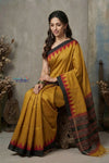 Bengal Gatha ~ Handloom Gicha Tussar Silk Saree with Digital Print in Yellow Black