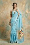 Virasat 2.0 ~ Handloom Pure Cotton Paithani In All Over Zari Lines  With Parrot Pallu ~ Sky Blue