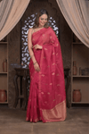 Kashi ~ Handloom Pure Silk High Quality Kora Saree in Rani Pink with Buttis (Silk Mark Certified)