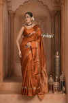Festive Edit! Ganga Ghat ~ Handloom Pure Tussar Silk Saree in Rust Orange (Silk Mark Certified)