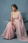 Festive Edit! Handloom Pure Organza Silk Saree with Hand Embroidery in Peach