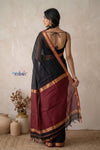 Tarang 2.0 ~ Designer Handloom Cotton Silk Saree in Black and Red