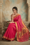Virasat 2.0 ~ Handloom Pure Cotton Paithani  With Lotus Pallu ~ Rani Pink