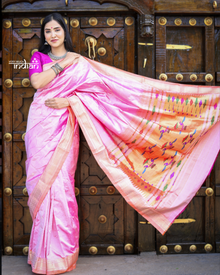  Authentic High Quality Pure Silk Paithani With Most Traditional Double Pallu~Pink