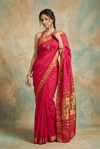 Virasat 2.0 ~ Handloom Pure Cotton Paithani  With Lotus Pallu ~ Rani Pink