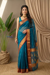 Chandani Chanderi ~  Handloom Chanderi  Silk Saree with Motifs in Azure Blue