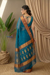 Chandani Chanderi ~  Handloom Chanderi  Silk Saree with Motifs in Azure Blue