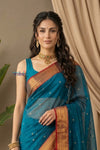 Chandani Chanderi ~  Handloom Chanderi  Silk Saree with Motifs in Azure Blue